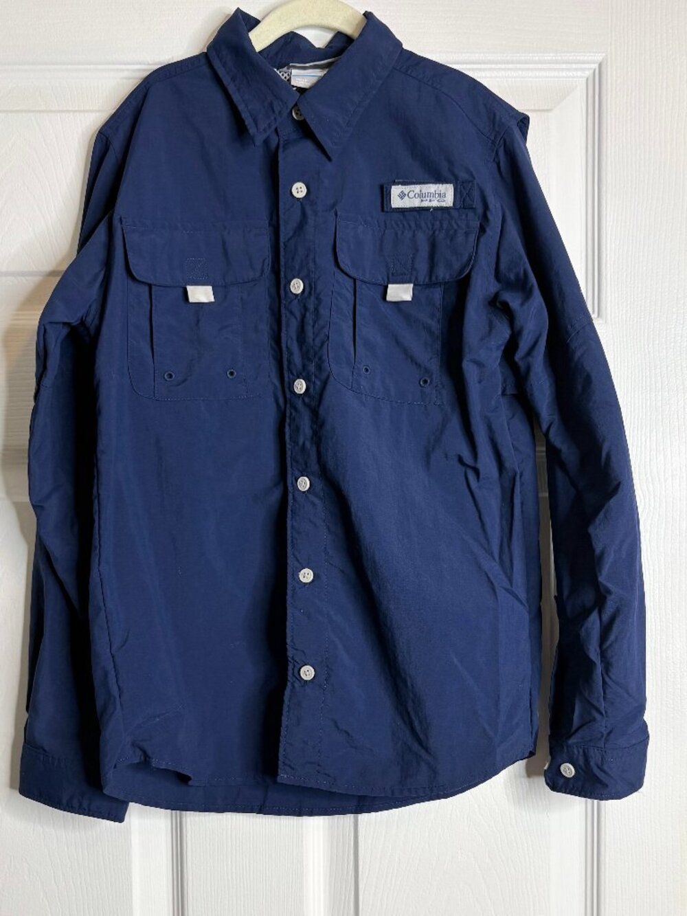 Columbia PFG Bahama Long Sleeve Fishing Shirt Navy Blue Boys Size M (10/12)